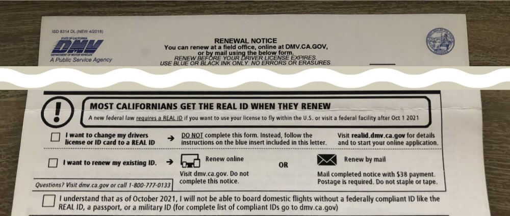 DMV CA Renewal Notice 2021