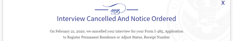 USCIS Green Card inrerview cancelled