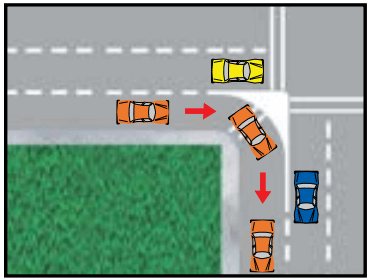 Right turn onto a road with a dedicated lane